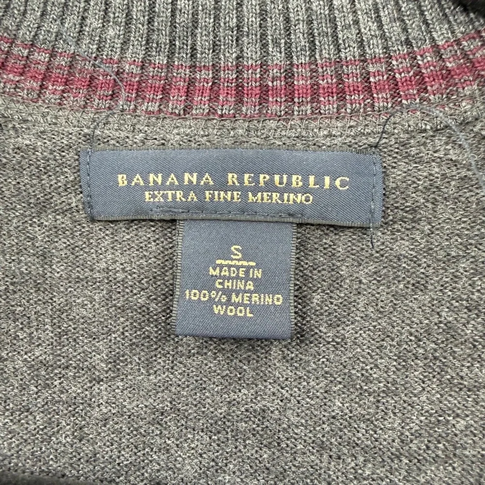 Vintage Banana Republic‎ Mens Cardigan Sweater Small Zip Up Gray Merino Wool - Picture 3 of 10
